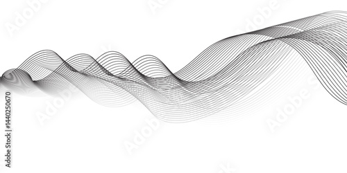"Create a vector illustration of a black and white twisted ribbon-like wave. The design should feature smooth, overlapping transparent layers with a slight 3D effect. The background must be plain whit