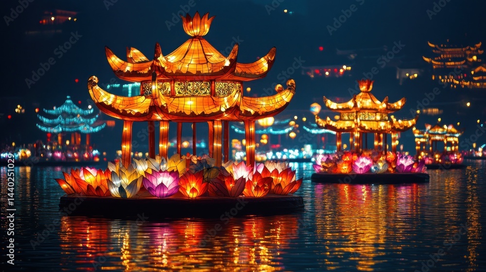 Fototapeta premium Illuminated Chinese Lanterns Festival Night