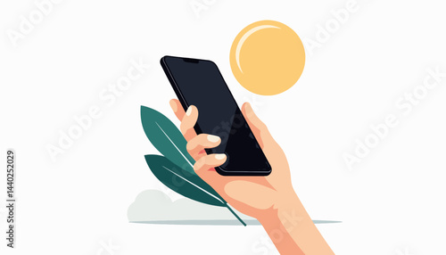 Stylish smartphone held in hand under sunlight, modern technology