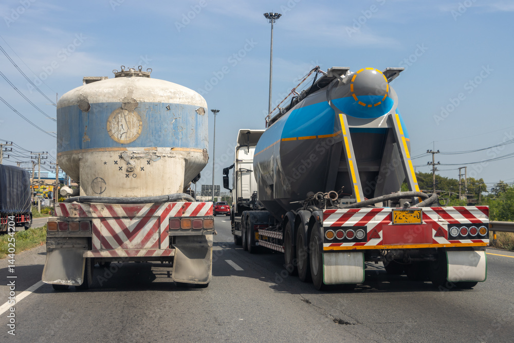 Tanker trucks are overtaking each other on the highway, Thailand