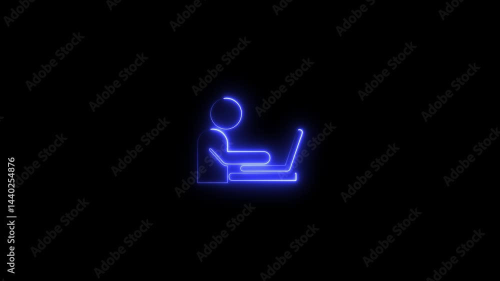 Glowing neon person using laptop illustration on black background Glowing neon person using laptop illustration on black background