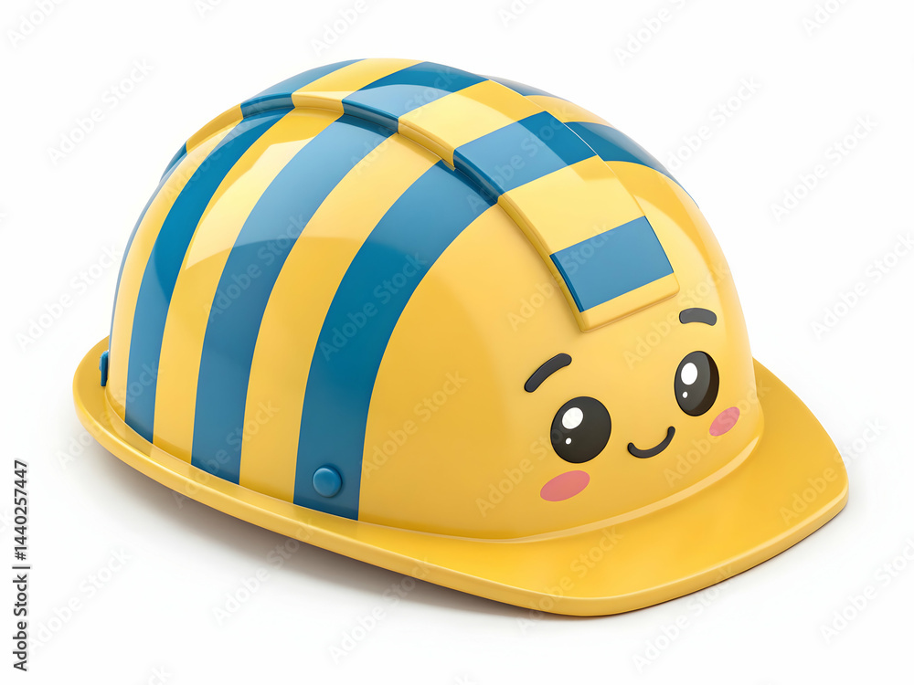Fototapeta premium Cute cartoon hard hat with cheerful expression and vibrant colors