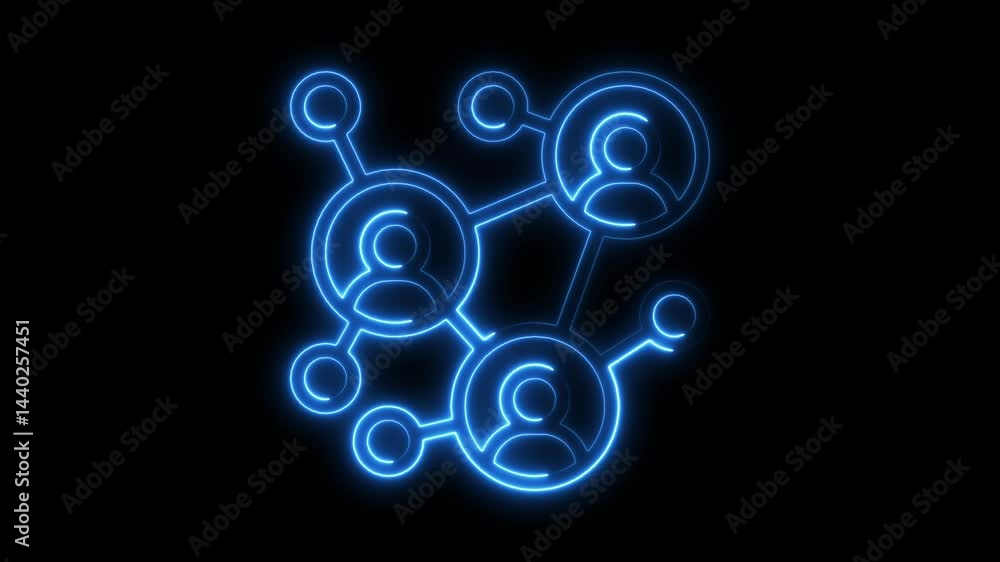 Neon glowing people network illustration on a dark background connected collaboration Neon glowing people network illustration on a dark background connected collaboration