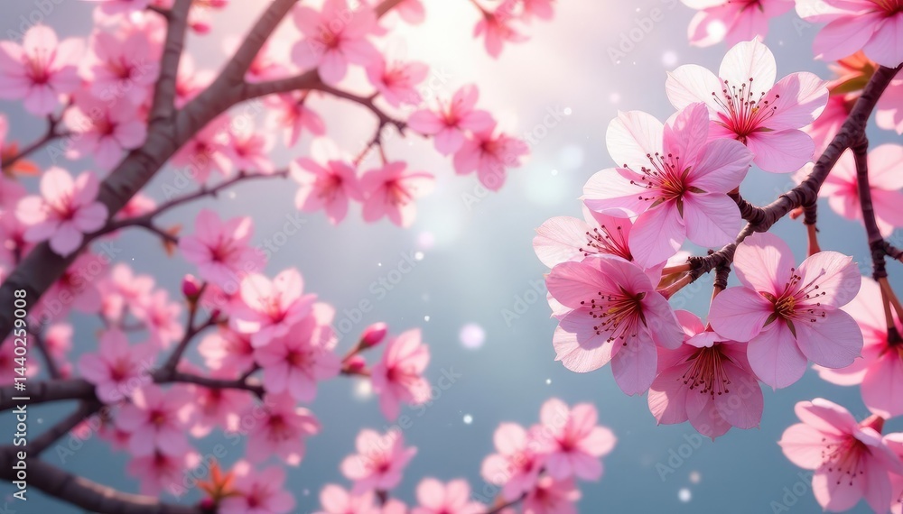 Obraz premium Intricate sakura pattern, vibrant pink and white blossoms, lush branches, floral, nature background