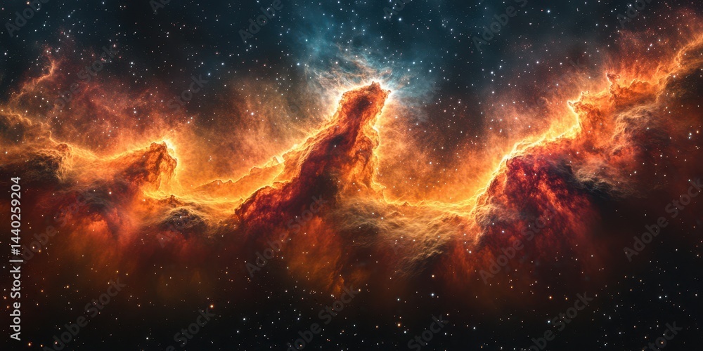 Vibrant nebula illuminated by cosmic gases and starlight in deep space during the formation of new stars Vibrant nebula illuminated by cosmic gases and starlight in deep space during the formation of new stars