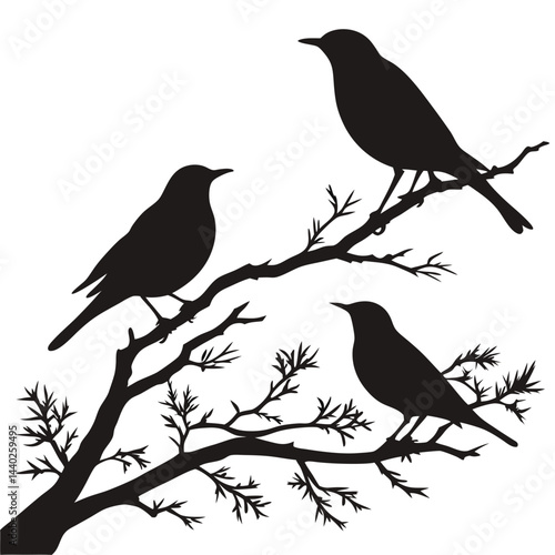 Wallpaper Mural Birds on branches silhouette vector illustration graphic design template Torontodigital.ca