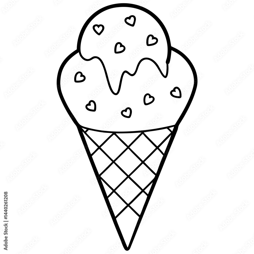 Stylized Ice Cream Cone Outline Surrounded by Heart Sprinkles Stylized Ice Cream Cone Outline Surrounded by Heart Sprinkles