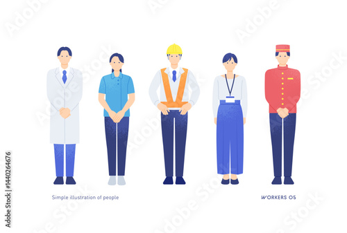 医療・建設・ビジネス・ホテル業界など幅広い職業に就く男女を描いたかわいくおしゃれな全身イラストセット