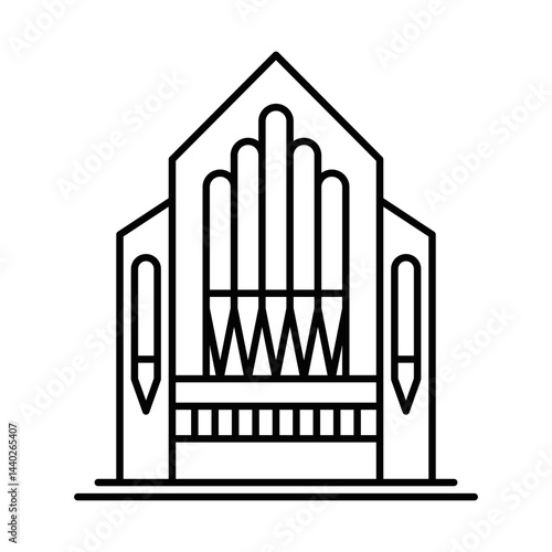 Pipe organ building vector illustration in outline. Editable stroke.
