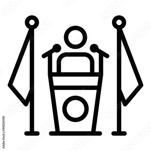 Politician speaking at podium vector illustration. Editable stroke.