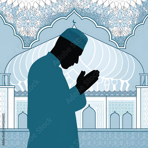 prayer a Muslim man by hands up illustration design