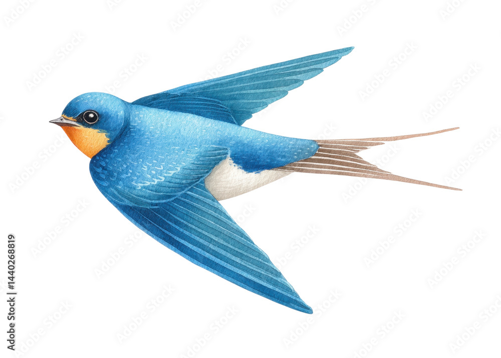 Obraz premium Colorful illustration of a swallow bird in flight displaying vivid blue and orange colors
