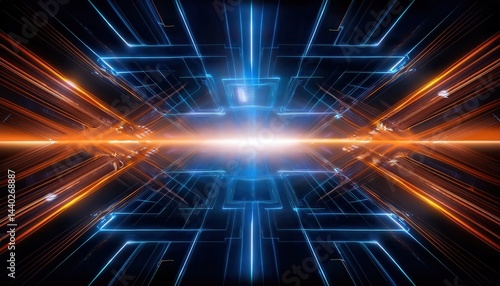 Wallpaper Mural Futuristic tech background with deep blue and vibrant orange accents illuminated by dynamic light patterns Torontodigital.ca