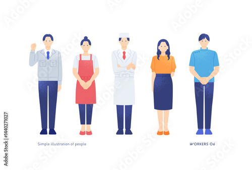働く若い男女。シンプルでカラフルなイラスト。職業別ベクター素材セット。6