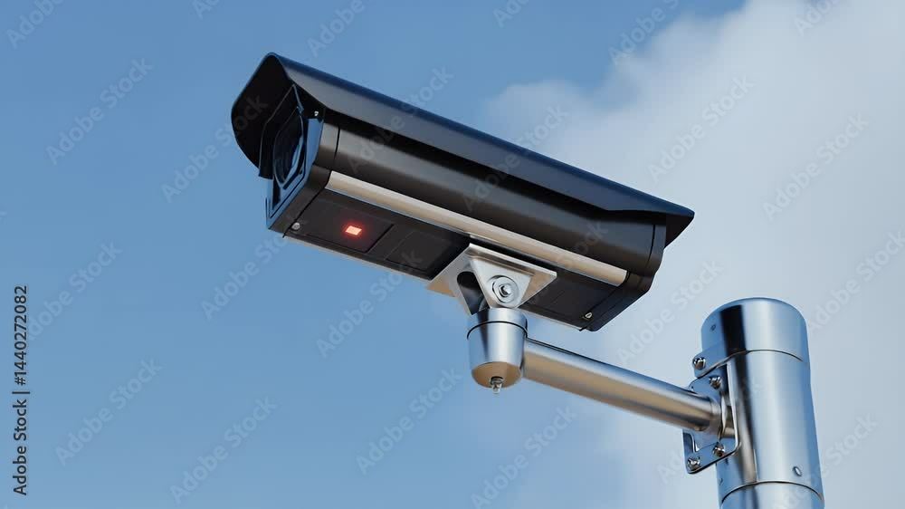 Outdoor security camera mounted on a pole. Outdoor security camera mounted on a pole.