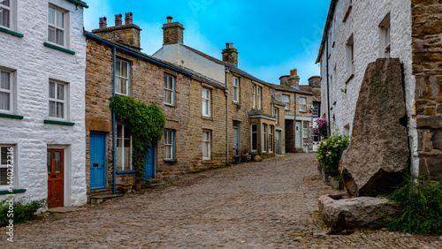 An ancient cobbled street in the village of Dent in the English Yorkshire Dales National Park