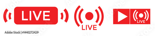LIVE streaming  icon set. Social media, broadcast, live shows, news, live stream. television overlay icon red mark. Vector illustration with transparent background
