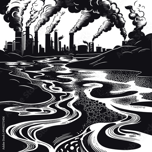 Dramatic illustration of a power plant meltdown with radioactive fallout contaminating the surroundings, a power plant meltdown with radioactive fallout