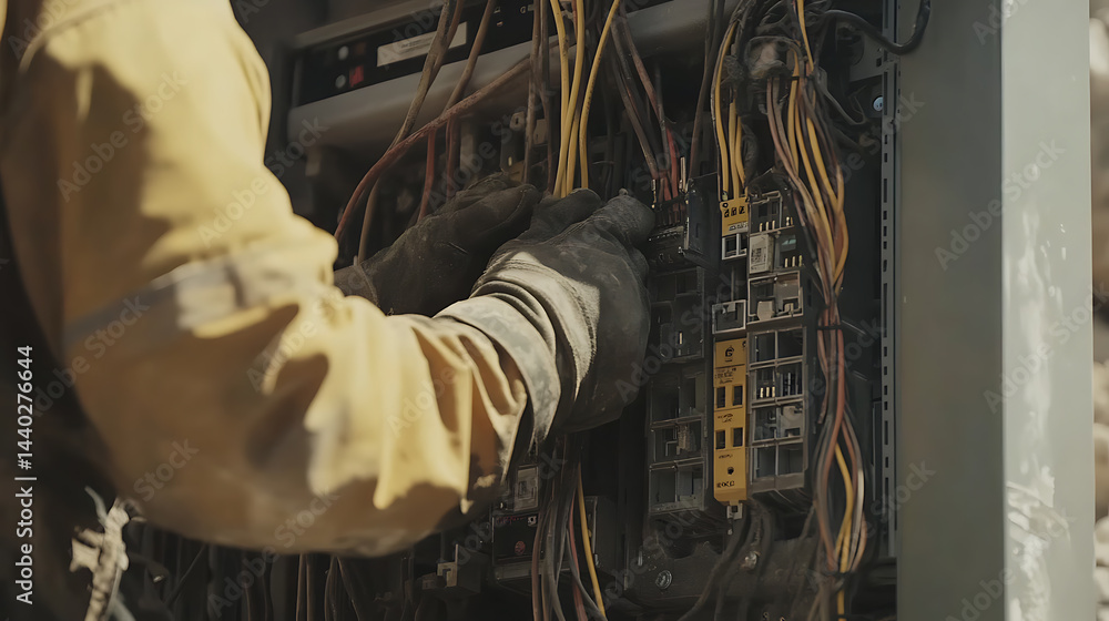 Electrician Working on a Fuse Box