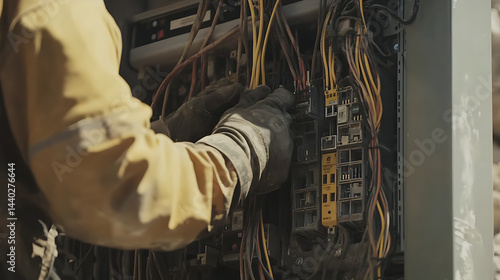 Obraz na płótnie Electrician Working on a Fuse Box w salonie