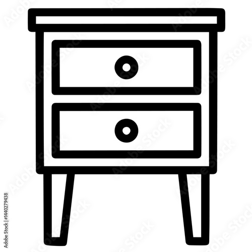 Wooden nightstand with two drawers on legs with round handle. Bedside Table, Wooden Furniture, Storage Unit with Handles
