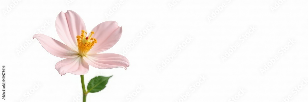 Fototapeta premium Small isolated flower with intricate details facing forward on white, details, solitary, solo