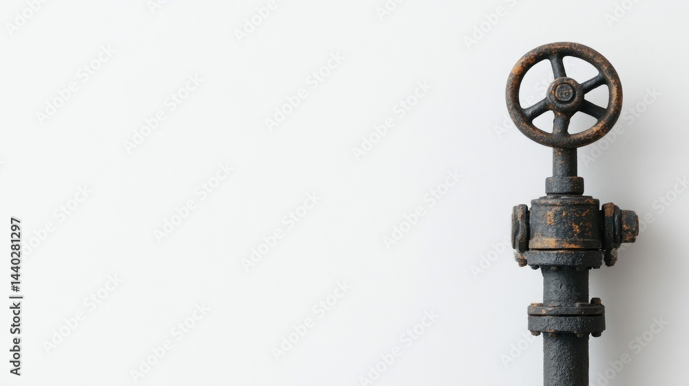 Obraz premium Rusty antique pipe valve on white background
