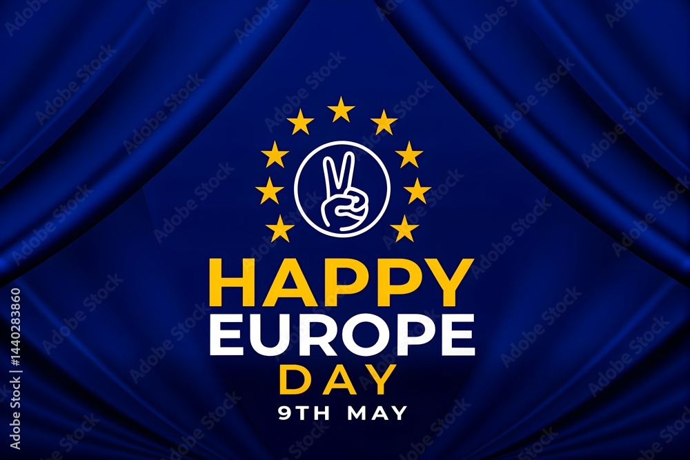 Happy Europe Day. Flag Europe, hand and star. Great for posters, banners, social media and more. Blue background