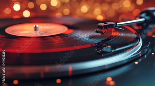 Captivating turntable ambiance showcasing a vinyl record in vibrant light