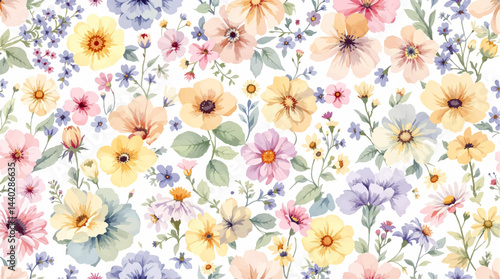 Seamless watercolor flowers pattern
