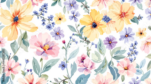 Seamless watercolor flowers pattern