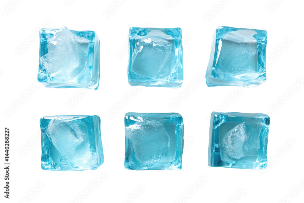 Obraz premium light blue Nine Individual Square Ice Cubes Isolated on white background PNG