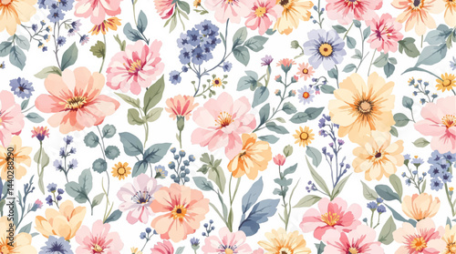 Seamless watercolor flowers pattern