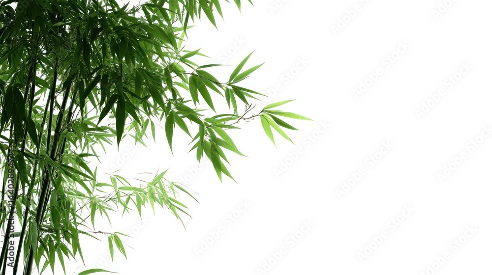 Naklejka premium Lush green bamboo foliage elegantly isolated against a pristine white background