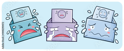 Cute envelope cartoon character in a sad and suffering expression illustration set
