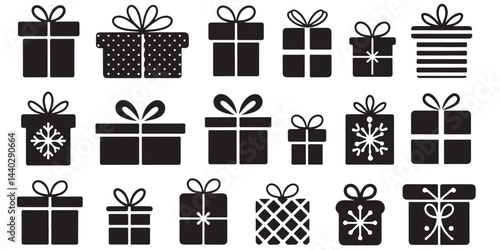 set of gift, box, present, surprise, christmas gift icon outline silhouette	
