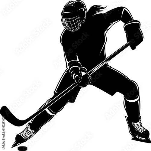 Powerful Female Hockey Player Silhouette Action Shot Graphic