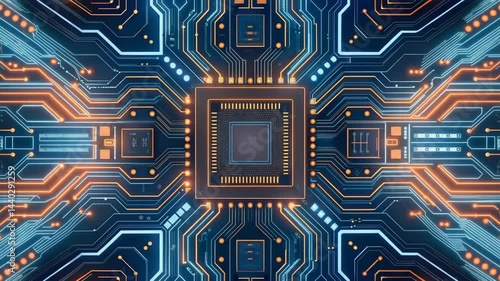 Glowing Circuit Board Technology Background Perfect for Tech Presentations,  motion animated background 4k video, ai chip