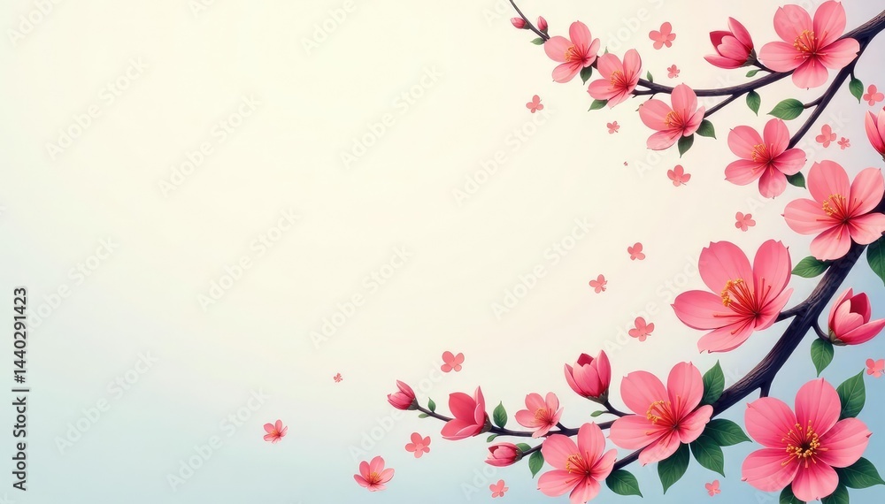 Naklejka premium Scattered small blossoms, simple line art style, motif, nature, plant