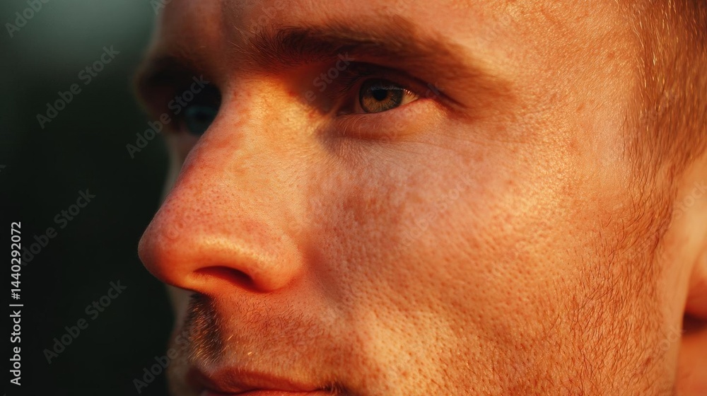 Close-up of a man's face. the focus is on his nose and upper lip. he appears to be in his late twenties or early thirties. his hair is short and neatly combed, and his eyes are a deep blue. Close-up of a man's face. the focus is on his nose and upper lip. he appears to be in his late twenties or early thirties. his hair is short and neatly combed, and his eyes are a deep blue.