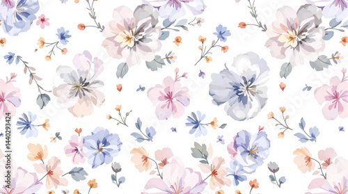 Seamless watercolor flowers pattern. Hand painted flowers of different colors. Flowers for design.