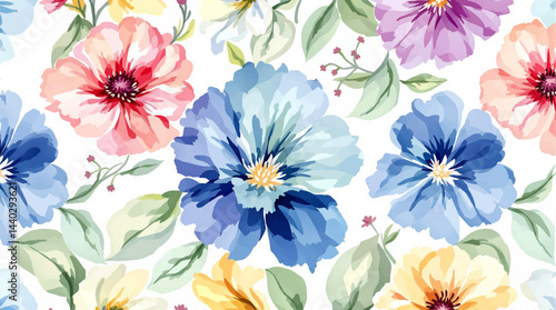 Fotografie Seamless watercolor blue flowers pattern