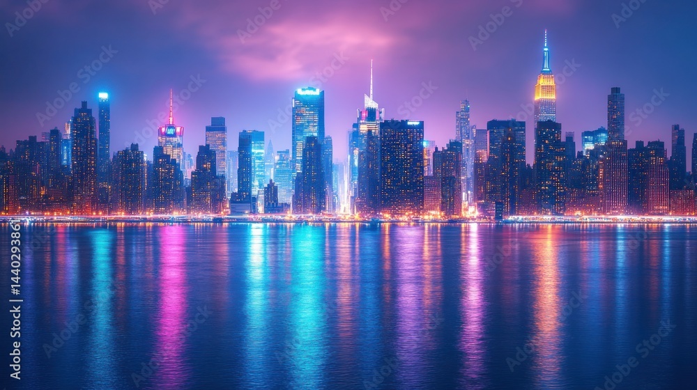 Obraz premium Night View of Midtown Manhattan Skyline