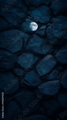 Moonlit Stone Wall Night Scene.