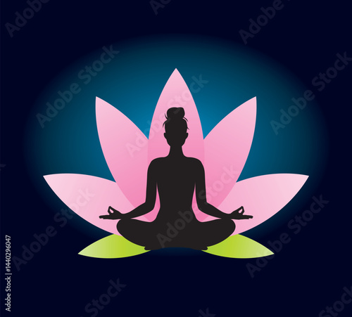 Obraz na płótnie FEMME EN POSITION DU LOTUS DEVANT FLEUR DE LOTUS 3 - Illustration vectorielle w salonie