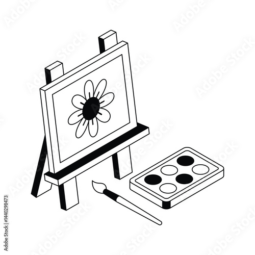 Well crafted isometric icon showing canvas painting