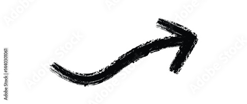 Hand drawn brush arrow. Arrow drawn with black marker on white background. 