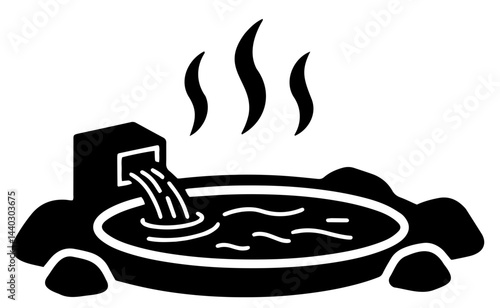 Hot Tub Onsen Vector Icon with Steaming Water