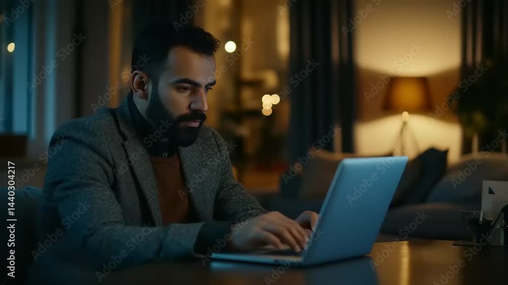 Man working late on laptop Man working late on laptop