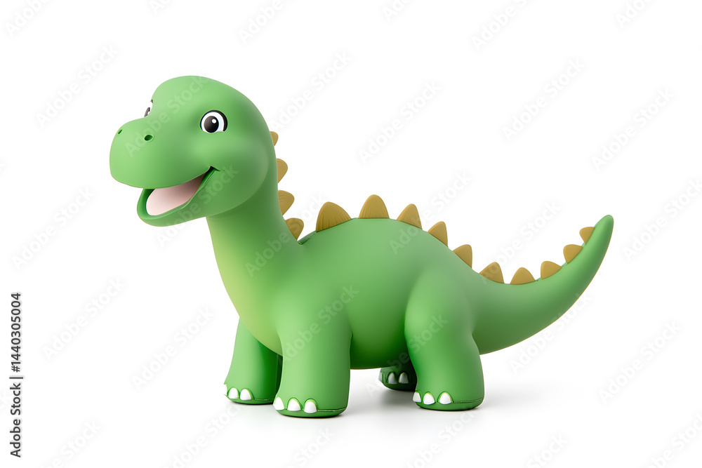 Fototapeta premium 3d green cute cartoon dinosaur with smile isolated on white background